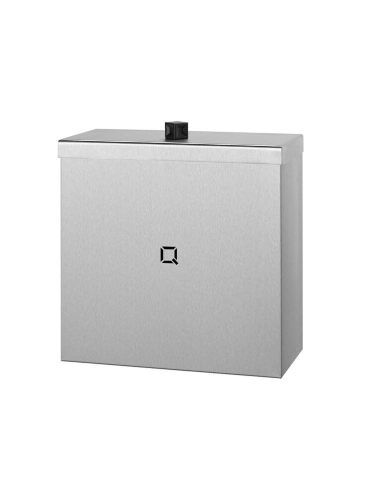 Qladybin feminine unit, bin, hygienic receptacle for used towels and tampons, in brushed stainless steel