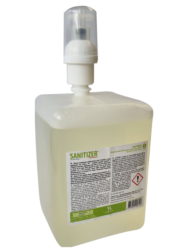 AntibacFoam recharge de savon-mousse pour les mains, antiseptique antibactérien virucide, avec pompe anti-goutte, pré-dosage